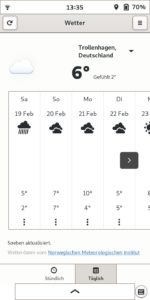 Abbildung 7: Die Wetter-App ist einfach gehalten, reicht aber f&uuml;r den &Uuml;berblick, was einen vor der T&uuml;r erwartet. Wenn das nicht reicht, kann auch hier eine Web-App einen Mehrwert bieten.