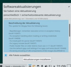 Abbildung 8: … während unter OpenSuse im Update-Applet nach einem Klick auf einen Patch eine ausführliche Beschreibung des ausgebügelten Fehlers erscheint.