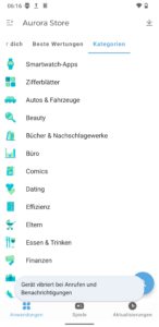 Abbildung 9: Der Aurora-Store bietet eine weitere M&ouml;glichkeit, Apps ohne Google Play und ohne Umweg &uuml;ber APKs zu installieren. Er offeriert auch Apps, die im Play Store fehlen. Soll auf dem Ger&auml;t nur freie Software laufen, so m&uuml;ssen Sie hier im Gegensatz zu F-Droid selbst auf die Lizenz achten.