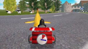 Abbildung 11: Meiden Sie Bananen, die Ihr Kart verlangsamen, oder wie im Bild eine Bombe am Heck platzieren.