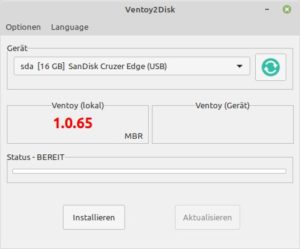 Abbildung 1: Das Programmfenster von Ventoy gestaltet sich selbsterkl&auml;rend.