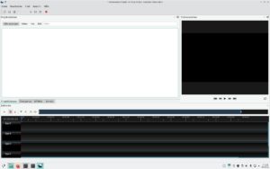 Abbildung 2: Die einfache Ansicht gliedert das Programmfenster von OpenShot in die Bereiche Projektdateien, Vorschau und Zeitleiste.