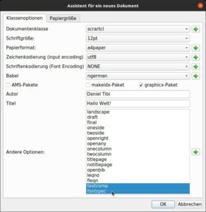 Abbildung 4: Der Assistent für ein neues Dokument erlaubt vielfältige Einstellungen.