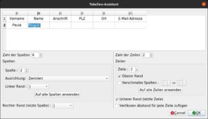 Abbildung 5: Inhalt und Aussehen von Tabellen legen Sie mithilfe eines Assistenten fest. Über den erforderlichen LaTeX-Code brauchen Sie sich keine Gedanken zu machen.