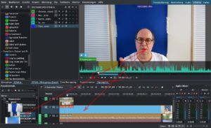 Abbildung 8: Im Clip-Monitor von Kdenlive ausgew&auml;hlte Bereiche ziehen Sie entweder direkt auf eine Montagespur oder ins Unterfenster <span class="ui-element">Projektinhalt</span>, um sie sp&auml;ter f&uuml;r die Montage zu verwenden. Die Lautst&auml;rkekurve hilft beim Schnitt mit R&uuml;cksicht auf die Tonspur.