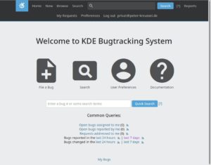 Abbildung 5: Die Schnellsuche in Bugzilla, dem verbreitetsten Bugtracker, benutzen Sie, indem Sie wie bei einer Internet-Suchmaschine Suchbegriffe in das zentrale Eingabefeld auf der Startseite oder das auf allen Seiten sichtbare obere Feld mit dem Lupensymbol eingeben.