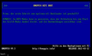 Abbildung 6: Der Knoppix-9.3-Bootscreen in der UEFI-Version vom USB-Stick.