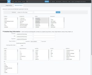 Abbildung 6: Die erweiterte Suche von Bugzilla wirkt komplex, doch dort Schlagworte aus der <span class="ui-element">Summary</span> mit der Suche nach einem <span class="ui-element">Product</span> (also einem bestimmten Programm) zu kombinieren, verbessert die Trefferquote gegenüber der Schnellsuche deutlich.