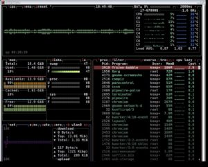 Abbildung 7: Das Multiview-Terminalprogramm Terminator mit dem Echtzeit-Systemmonitor Btop.