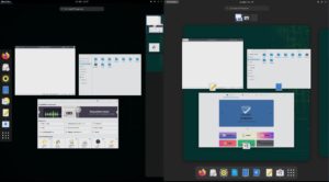 Abbildung 2: Auch die Gnome Shell mutet jetzt gefälliger an. Unter anderem die Drehung um 90 Grad vereinfacht die Bedienung mit grobmotorischen Zeigegeräten.