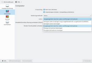 Abbildung 4: Der KDE-Window-Manager Kwin arbeitet nun schneller und kennt die in den Systemeinstellungen unter <span class="ui-element">Anzeige</span> | <span class="ui-element">Compositor</span> zugängliche Einstellung <span class="ui-element">Latenz</span>.