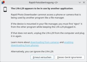 Abbildung 6: Geräte wie Smartphones, die MTP nutzen, bindet das System in der Regel automatisch in den Verzeichnisbaum ein. Vor dem Einlesen in RPhD müssen Sie solche Devices daher erst von Hand aushängen.