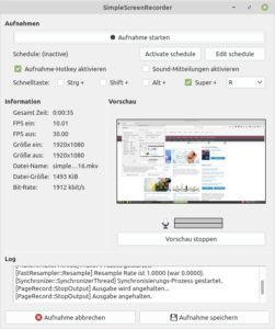 Abbildung 6: SimpleScreenRecorder bietet eine Echtzeitüberwachung der Aufnahme.