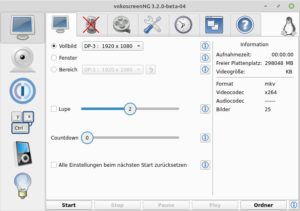Abbildung 8: Optisch unkonventionell, jedoch leicht verständlich wirkt das Interface von VokoscreenNG.