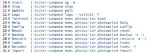 Abbildung 9: Die YAML-Datei enthält am Anfang eine Befehlsreferenz für Docker-Compose, die beim Zurechtfinden hilft.