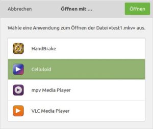 Abbildung 13: Blue Recorder ermöglicht die Auswahl einer Anwendung zur Wiedergabe der aufgenommenen Screencasts.
