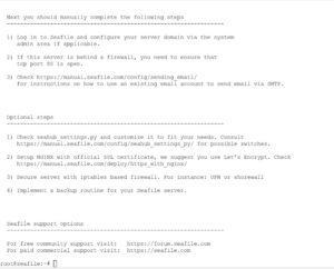 Abbildung 1: Nachdem Docker Compose die drei Container aufgesetzt hat, erläutert eine Hinweistafel die nächsten möglichen Schritte.