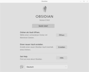 Abbildung 1: Der Startbildschirm von Obsidian ist schlicht und &uuml;bersichtlich. Hier legen Sie einen neuen Ordner f&uuml;r Ihre Notizen an oder &ouml;ffnen einen bestehenden.