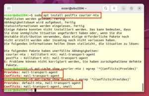 Abbildung 2: Zwei Mailserver installieren? Das geht nicht, deswegen stehen die Pakete zueinander im Konflikt.