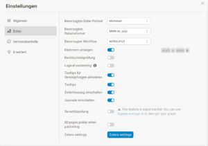 Abbildung 3: In den Einstellungen aktivieren Sie bei Bedarf eine experimentelle Verschl&uuml;sselung oder verkn&uuml;pfen Logseq mit dem Literaturverwaltungsprogramm Zotero.