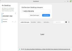Abbildung 1: Nach dem ersten Start pr&auml;sentiert sich Rustdesk &uuml;bersichtlich und aufger&auml;umt.