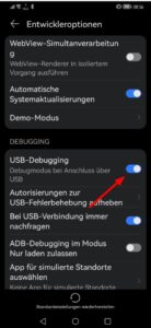 Abbildung 2: Die Funktion <span class="ui-element">USB-Debugging</span> kann sich in den Einstellungen an verschiedenen Stellen befinden. Gewissheit bringt gegebenenfalls eine Suche im Internet unter Angabe der Gerätebezeichnung.