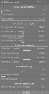Abbildung 3: W&auml;hlen Sie einen hohen Wert f&uuml;r <span class="ui-element">Radius Spanne</span> und schieben Sie die Regler unter <span class="ui-element">Diffusion Geschwindigkeit</span> nach links, um den lokalen Kontrast zu steigern.