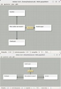 Abbildung 5: Im oberen Bild wurde das <span class="ui-element">Bildseitenverh&auml;ltnis</span> auf&nbsp;1 belassen, im unteren auf&nbsp;2 gesetzt. Abh&auml;ngig vom Wert ordnet Heimer die Knoten unterschiedlich an.