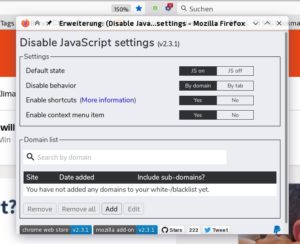 Abbildung 6: Das Firefox-Addon <span class="ui-element">Disable Javascript</span> merkt sich die Domains, f&uuml;r die Sie Javascript ausschalten.