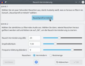 Abbildung 7: Das Rauschprofil besteht idealerweise aus einem Sample des St&ouml;rger&auml;uschs von etwa einer Sekunde Dauer. Es sollte keine besonderen Spitzen enthalten, damit der Algorithmus m&ouml;glichst schonend auf das Nutzsignal einwirkt.