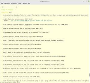 Abbildung 2: Lynis liefert Verbesserungsvorschläge für die Konfiguration in Form von URLs (grau).