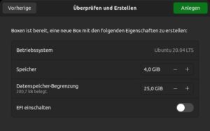 Abbildung 4: F&uuml;r einen Ubuntu-Gast schl&auml;gt Boxes 4&nbsp;GByte RAM und eine 25-GByte-Platte vor.