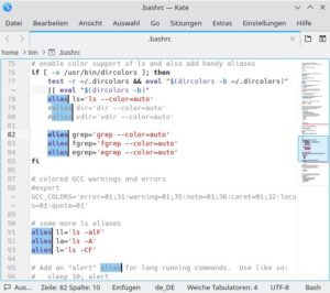 Abbildung 4: Hier aktivierte der Autor per <span class="key-combo">[Strg]+[Alt]+[Umschalt]+[J]</span> hinter jedem <code>alias</code> eine Eingabemarke. Jedes getippte Zeichen w&uuml;rde alle diese markierten W&ouml;rter &auml;ndern.