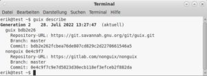 Abbildung 6: Der Aufruf <code>guix describe</code> zeigt alle aktiven Kan&auml;le an.