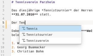Abbildung 8: Nach drei Zeichen startet die Autovervollst&auml;ndigung und bietet im Text enthaltene Begriffe zur Auswahl an.