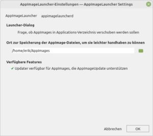 Abbildung 1: Das Einstellungsmen&uuml; von AppImageLauncher f&auml;llt spartanisch aus.