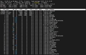 Abbildung 1: Top ist der Urahn des Prozessmanagements unter Linux. Es verbraucht kaum Ressourcen, die Werte lassen sich aber visuell schwer erfassen.