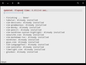 Abbildung 1: Das Vim-Kommando <code>PlugInstall</code> &uuml;berpr&uuml;ft alle Plugins in der <code>.vimrc</code> und installiert fehlende Erweiterungen gegebenenfalls nach.