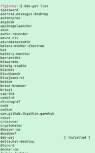 Abbildung 2: Der Parameter <code>list</code> zeigt alle unterst&uuml;tzten Apps und markiert bereits installierte gesondert.