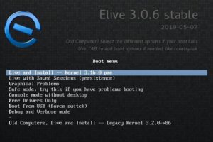 Abbildung 2: Die meisten Punkte im Bootmenü von Elive dürften nur Linux-Kenner verstehen.