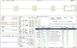 Abbildung 4: Das Btop-Standard-Interface ist in Schwarz und dunklen T&ouml;nen gehalten. Das l&auml;sst sich durch die Auswahl eines anderen Themes schnell &auml;ndern.