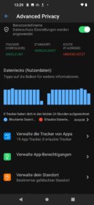 Abbildung 5: Der Bereich <span class="ui-element">Advanced Privacy</span> in den Einstellungen bietet Kontrolle über Tracker, den Standort und die IP-Adresse.