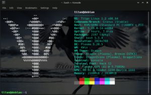 Abbildung 5: Beim Aufruf des Terminalemulators Konsole oder des Dropdown-Terminals Yakuake begrüßen Sie in der Grundeinstellung jedes Mal die Systeminfos von Neofetch.