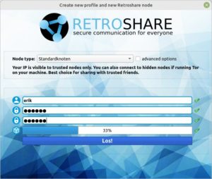Abbildung 8: Beim ersten Start von Retroshare wird ein Profil generiert.