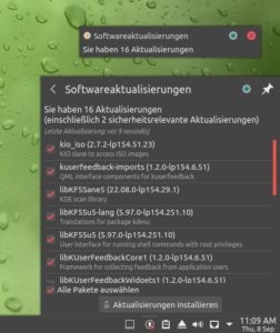 Abbildung 8: Das Icon in der Taskleiste, das &uuml;ber das Vorliegen neuer Updates informiert, l&auml;sst GeckoLinux bewusst au&szlig;en vor.