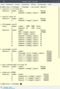 Abbildung 1: Der Befehl <code>./fan2go detect</code> liefert alle erkannten L&uuml;fter, der Parameter <code>--no-color</code> entf&auml;rbt die Ausgabe.