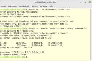 Abbildung 1: Restic erstellt zügig das gewünschte Backup und gibt detailliert Auskunft dazu.