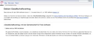 Abbildung 3: Der Debian Gesellschaftsvertrag, im Original als Social Contract bezeichnet, definiert die Verpflichtungen, die sich das Projekt bereits 1997&nbsp;auferlegt hat. Er diente auch als Basis der Definition des Begriffs Open Source.