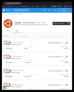 Abbildung 3: Die Unterseite <span class="ui-element">Tags</span> zu einem Image auf Docker Hub verr&auml;t, welche Versionen Sie nutzen k&ouml;nnen.
