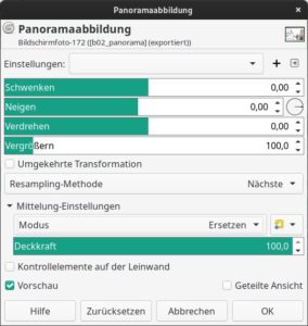Abbildung 1: Die Einstellungsmöglichkeiten der <span class="ui-element">Panoramaabbildung</span> sind sehr umfangreich. Zudem fällt das Ergebnis in Abhängigkeit zum ausgewählten <span class="ui-element">Modus</span> recht unterschiedlich aus.